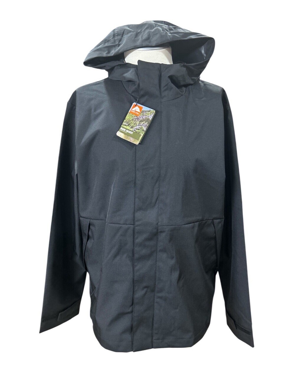 Ozark Trail Mens Rain Jacket XL Black Soot Hooded Water/Wind Resistant
